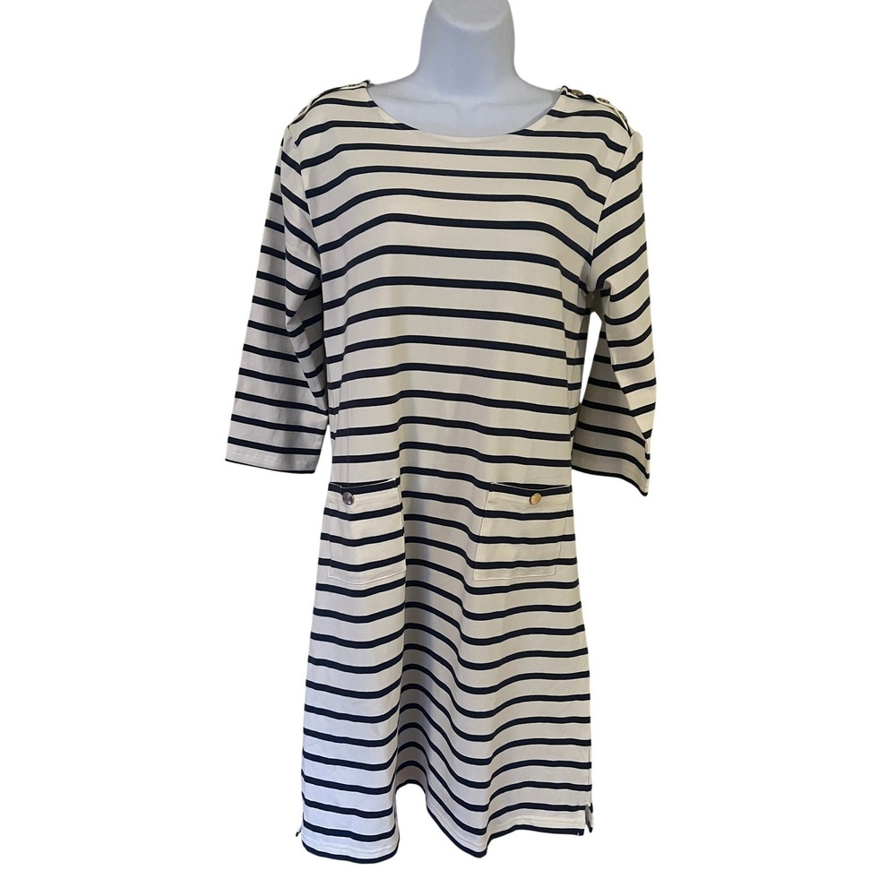 41 Hawthorn Womens Navy White Striped Button Shoulder Shift Dress Large NWT